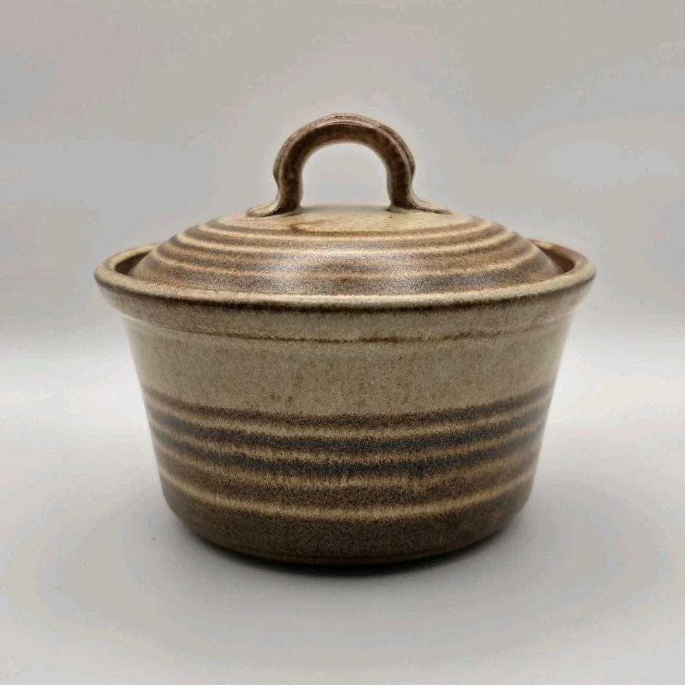 Reynolds Studio Art Pottery Lidded Crock Bowl Handcrafted Stoneware Rustic